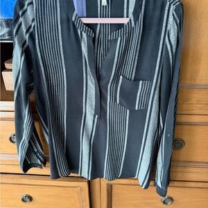 Joie Charcoal and Light Gray Striped Blouse